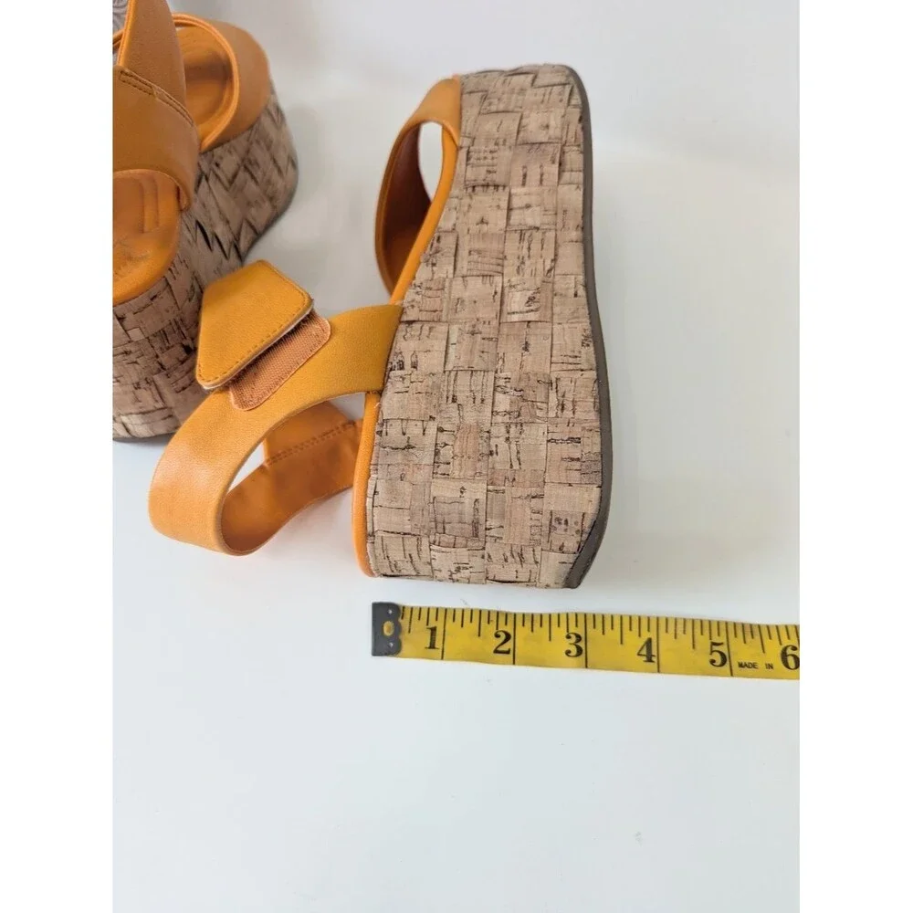 Sarto Women's Orange Cork Platform Sandals 8.5 Leather Upper Demi 2
